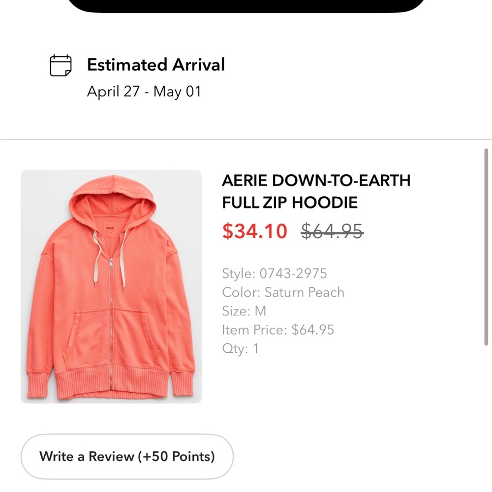Aerie Down-to-Earth Full Zip Hoodie in Saturn Peach